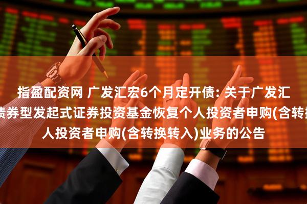 指盈配资网 广发汇宏6个月定开债: 关于广发汇宏6个月定期开放债券型发起式证券投资基金恢复个人投资者申购(含转换转入)业务的公告