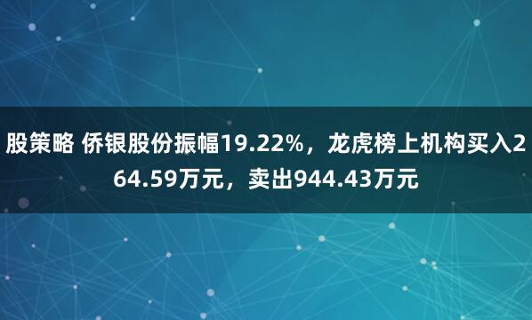 股策略 侨银股份振幅19.22%，龙虎榜上机构买入264.59万元，卖出944.43万元